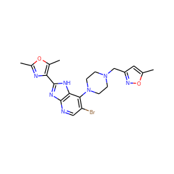 Cc1cc(CN2CCN(c3c(Br)cnc4nc(-c5nc(C)oc5C)[nH]c34)CC2)no1 ZINC000095561793