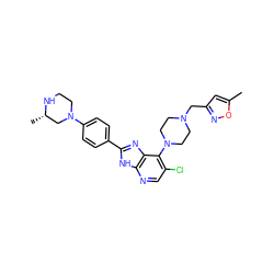 Cc1cc(CN2CCN(c3c(Cl)cnc4[nH]c(-c5ccc(N6CCN[C@@H](C)C6)cc5)nc34)CC2)no1 ZINC000095561299