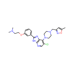 Cc1cc(CN2CCN(c3c(Cl)cnc4[nH]c(-c5cccc(OCCN(C)C)c5)nc34)CC2)no1 ZINC000095563809