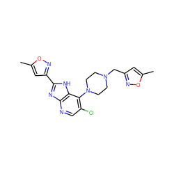 Cc1cc(CN2CCN(c3c(Cl)cnc4nc(-c5cc(C)on5)[nH]c34)CC2)no1 ZINC000095562954