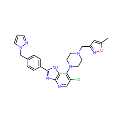 Cc1cc(CN2CCN(c3c(Cl)cnc4nc(-c5ccc(Cn6cccn6)cc5)[nH]c34)CC2)no1 ZINC000066113384