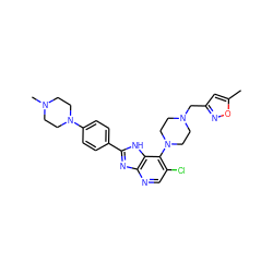 Cc1cc(CN2CCN(c3c(Cl)cnc4nc(-c5ccc(N6CCN(C)CC6)cc5)[nH]c34)CC2)no1 ZINC000066113021