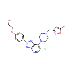 Cc1cc(CN2CCN(c3c(Cl)cnc4nc(-c5ccc(OCCO)cc5)[nH]c34)CC2)no1 ZINC000049089364