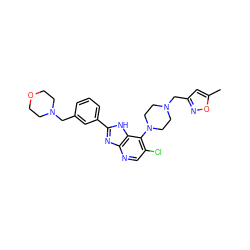 Cc1cc(CN2CCN(c3c(Cl)cnc4nc(-c5cccc(CN6CCOCC6)c5)[nH]c34)CC2)no1 ZINC000095558482