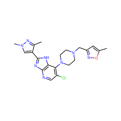 Cc1cc(CN2CCN(c3c(Cl)cnc4nc(-c5cn(C)nc5C)[nH]c34)CC2)no1 ZINC000095561010