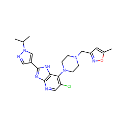 Cc1cc(CN2CCN(c3c(Cl)cnc4nc(-c5cnn(C(C)C)c5)[nH]c34)CC2)no1 ZINC000095560176