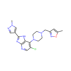 Cc1cc(CN2CCN(c3c(Cl)cnc4nc(-c5cnn(C)c5)[nH]c34)CC2)no1 ZINC000095558126