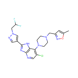 Cc1cc(CN2CCN(c3c(Cl)cnc4nc(-c5cnn(CC(F)F)c5)[nH]c34)CC2)no1 ZINC000095563240