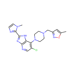 Cc1cc(CN2CCN(c3c(Cl)cnc4nc(-c5nccn5C)[nH]c34)CC2)no1 ZINC000095559576