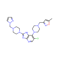 Cc1cc(CN2CCN(c3c(Cl)cnc4nc(N5CCN(Cn6cccn6)CC5)[nH]c34)CC2)no1 ZINC000049055237