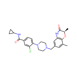 Cc1cc(CN2CCN(c3ccc(C(=O)NC4CC4)cc3Cl)CC2)cc2c1O[C@H](C)C(=O)N2 ZINC000096274135