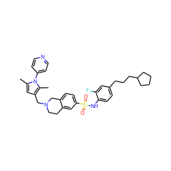 Cc1cc(CN2CCc3cc(S(=O)(=O)Nc4ccc(CCCC5CCCC5)cc4F)ccc3C2)c(C)n1-c1ccncc1 ZINC000220160552