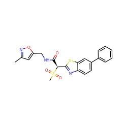 Cc1cc(CNC(=O)[C@@H](c2nc3ccc(-c4ccccc4)cc3s2)S(C)(=O)=O)on1 ZINC000145497291