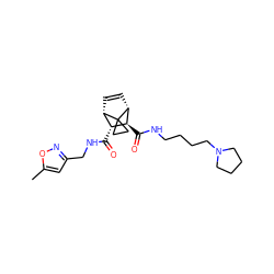 Cc1cc(CNC(=O)[C@@H]2[C@@H]3C=C[C@H]([C@H]2C(=O)NCCCCN2CCCC2)C32CC2)no1 ZINC000168343361