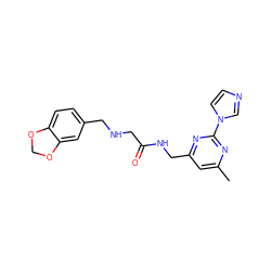 Cc1cc(CNC(=O)CNCc2ccc3c(c2)OCO3)nc(-n2ccnc2)n1 ZINC000035900783