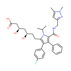 Cc1cc(CNC(=O)c2c(-c3ccccc3)c(-c3ccc(F)cc3)c(CC[C@@H](O)C[C@@H](O)CC(=O)O)n2C(C)C)nn1C ZINC000028951297