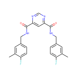 Cc1cc(CNC(=O)c2cc(C(=O)NCc3ccc(F)c(C)c3)ncn2)ccc1F ZINC000012504498