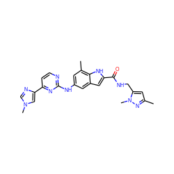 Cc1cc(CNC(=O)c2cc3cc(Nc4nccc(-c5cn(C)cn5)n4)cc(C)c3[nH]2)n(C)n1 ZINC000205652506