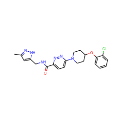 Cc1cc(CNC(=O)c2ccc(N3CCC(Oc4ccccc4Cl)CC3)nn2)[nH]n1 ZINC000028655395