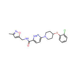 Cc1cc(CNC(=O)c2ccc(N3CCC(Oc4ccccc4Cl)CC3)nn2)on1 ZINC000028655391