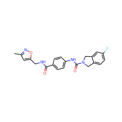 Cc1cc(CNC(=O)c2ccc(NC(=O)N3Cc4ccc(F)cc4C3)cc2)on1 ZINC000166205614