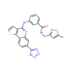 Cc1cc(CNC(=O)c2cccc(Nc3nc4cc(-c5nnn[nH]5)ccc4c4sccc34)c2)no1 ZINC000167786533