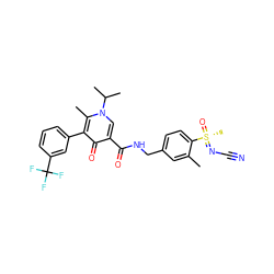 Cc1cc(CNC(=O)c2cn(C(C)C)c(C)c(-c3cccc(C(F)(F)F)c3)c2=O)ccc1[S@@](C)(=O)=NC#N ZINC000148832115