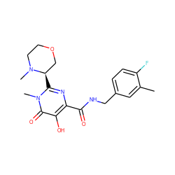 Cc1cc(CNC(=O)c2nc([C@@H]3COCCN3C)n(C)c(=O)c2O)ccc1F ZINC000084394801