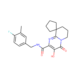 Cc1cc(CNC(=O)c2nc3n(c(=O)c2O)CCCC32CCCC2)ccc1F ZINC000038267868