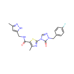 Cc1cc(CNC(=O)c2sc(-n3cnn(Cc4ccc(F)cc4)c3=O)nc2C)[nH]n1 ZINC000113633464