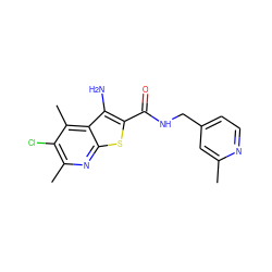 Cc1cc(CNC(=O)c2sc3nc(C)c(Cl)c(C)c3c2N)ccn1 ZINC000095594004