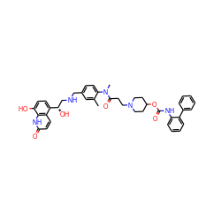 Cc1cc(CNC[C@H](O)c2ccc(O)c3[nH]c(=O)ccc23)ccc1N(C)C(=O)CCN1CCC(OC(=O)Nc2ccccc2-c2ccccc2)CC1 ZINC000299869733