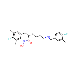 Cc1cc(CNCCCC[C@@H](Cc2cc(C)c(F)c(C)c2)C(=O)NO)ccc1F ZINC000071330725