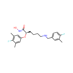 Cc1cc(CNCCCC[C@@H](Oc2cc(C)c(F)c(C)c2)C(=O)NO)ccc1F ZINC000071316287