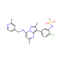 Cc1cc(CNc2cc(C)nc3c(-c4ccc(Cl)c(NS(C)(=O)=O)c4)c(C)nn23)ccn1 ZINC000211880122