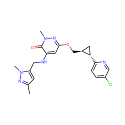 Cc1cc(CNc2cc(OC[C@H]3C[C@@H]3c3ccc(Cl)cn3)nn(C)c2=O)n(C)n1 ZINC000217664579