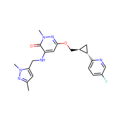 Cc1cc(CNc2cc(OC[C@H]3C[C@@H]3c3ccc(F)cn3)nn(C)c2=O)n(C)n1 ZINC000221924001