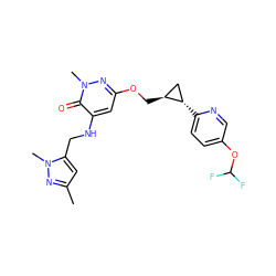 Cc1cc(CNc2cc(OC[C@H]3C[C@@H]3c3ccc(OC(F)F)cn3)nn(C)c2=O)n(C)n1 ZINC000217652488