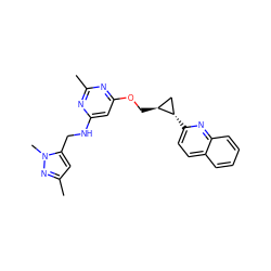 Cc1cc(CNc2cc(OC[C@H]3C[C@@H]3c3ccc4ccccc4n3)nc(C)n2)n(C)n1 ZINC000205833828