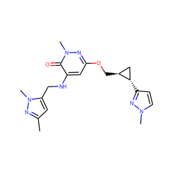 Cc1cc(CNc2cc(OC[C@H]3C[C@@H]3c3ccn(C)n3)nn(C)c2=O)n(C)n1 ZINC000221918004