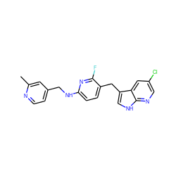 Cc1cc(CNc2ccc(Cc3c[nH]c4ncc(Cl)cc34)c(F)n2)ccn1 ZINC000117434332