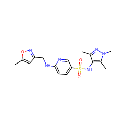 Cc1cc(CNc2ccc(S(=O)(=O)Nc3c(C)nn(C)c3C)cn2)no1 ZINC001772653746