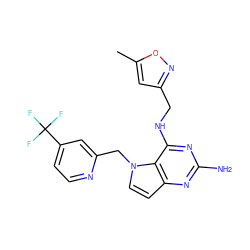 Cc1cc(CNc2nc(N)nc3ccn(Cc4cc(C(F)(F)F)ccn4)c23)no1 ZINC001772617586