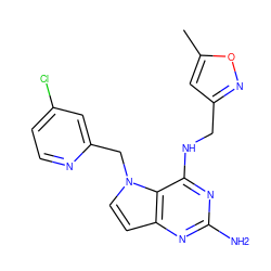 Cc1cc(CNc2nc(N)nc3ccn(Cc4cc(Cl)ccn4)c23)no1 ZINC001772575551