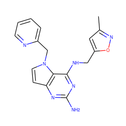 Cc1cc(CNc2nc(N)nc3ccn(Cc4ccccn4)c23)on1 ZINC001772624216