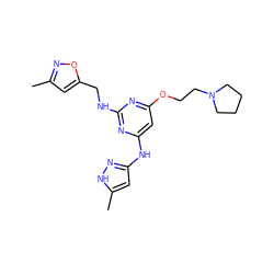 Cc1cc(CNc2nc(Nc3cc(C)[nH]n3)cc(OCCN3CCCC3)n2)on1 ZINC000203004799