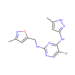 Cc1cc(CNc2ncc(Br)c(Nc3cc(C)[nH]n3)n2)on1 ZINC000084733933