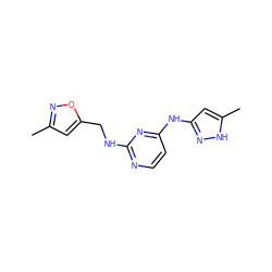 Cc1cc(CNc2nccc(Nc3cc(C)[nH]n3)n2)on1 ZINC000084741488