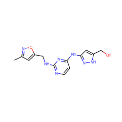 Cc1cc(CNc2nccc(Nc3cc(CO)[nH]n3)n2)on1 ZINC000084730680