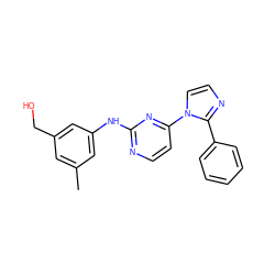 Cc1cc(CO)cc(Nc2nccc(-n3ccnc3-c3ccccc3)n2)c1 ZINC000013489744